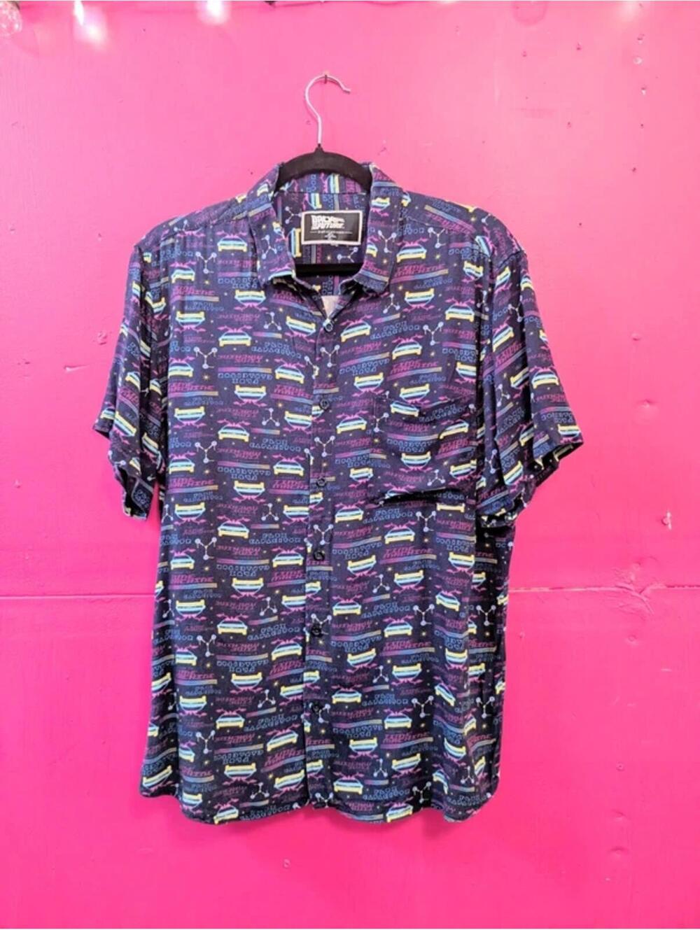 SOLD Men's Back to the Future Summer Print Button-Up Shirt L